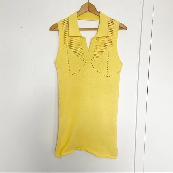 Zara yellow knit sleeveless sweater dress collared open back large - Picture 4 of 7